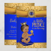 Invitation Baby shower Prince Royal Blue Gold (Devant / Derrière)