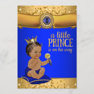 Invitation Baby shower Prince Royal Blue Gold