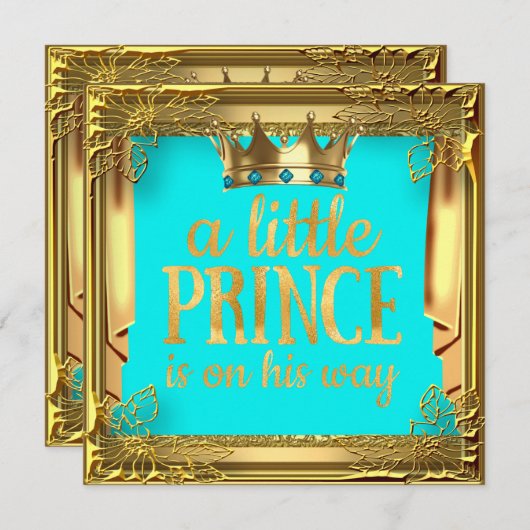 Invitation Baby shower Prince Turquoise Turquoise bleu (Devant / Derrière)