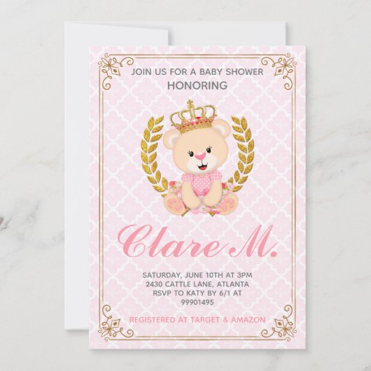 Invitation Baby shower Princess Bear (Devant)
