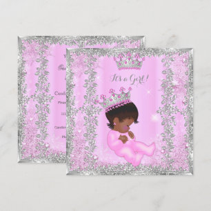 Invitation Baby Shower Princess Bébé Rose Argent Afro-América