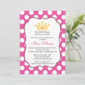 Invitation Baby shower Princess Crown Dots roses (Debout devant)