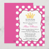 Invitation Baby shower Princess Crown Dots roses (Devant / Derrière)