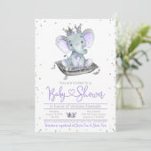 Invitation Baby shower Princess Elephant Violet (Debout devant)
