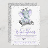 Invitation Baby shower Princess Elephant Violet (Devant / Derrière)