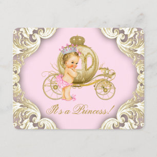 Invitation Baby shower Princess Girls de transport rose et or