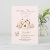 Invitation Baby shower Princess Pink Gold Castle (Debout devant)