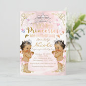 Invitation Baby shower Princess Pink Sparkle Twin Girls (Debout devant)