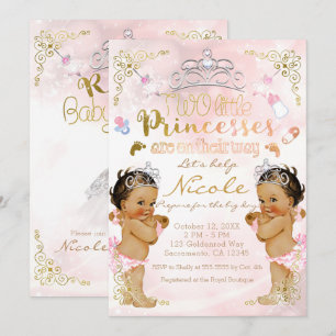 Invitation Baby shower Princess Pink Sparkle Twin Girls