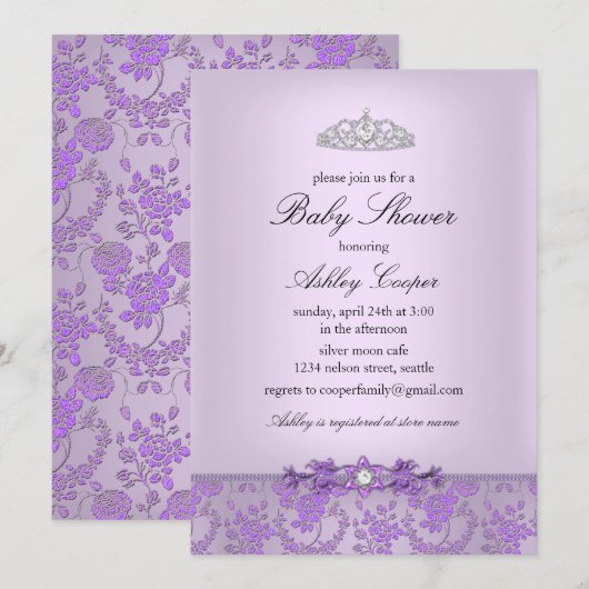 Invitation Baby shower Princess Purple (Devant / Derrière)