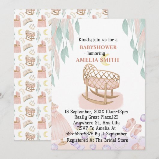 Invitation Baby shower Princesse (Devant / Derrière)