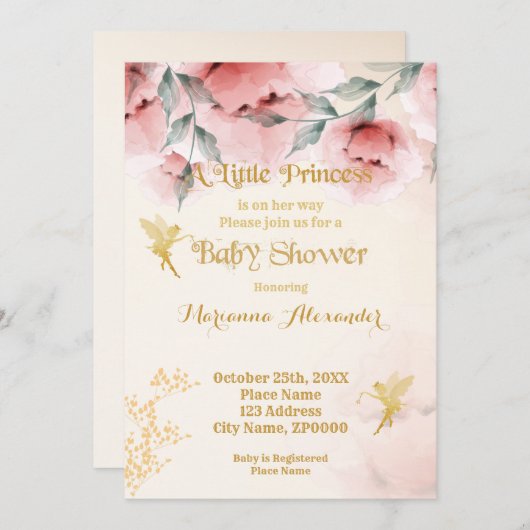 Invitation Baby shower Princesse (Devant / Derrière)