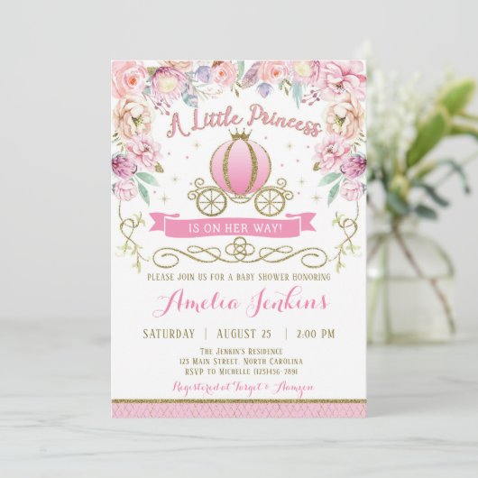 Invitation Baby shower Princesse (Debout devant)