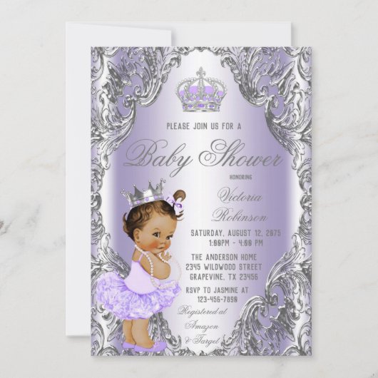 Invitation Baby Shower Princesse Argent Violet (Devant)