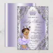 Invitation Baby Shower Princesse Argent Violet (Devant / Derrière)