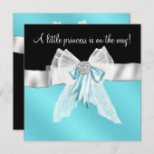 Invitation Baby shower princesse Black Turquoise Blue Bow (Devant / Derrière)