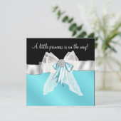 Invitation Baby shower princesse Black Turquoise Blue Bow (Debout devant)