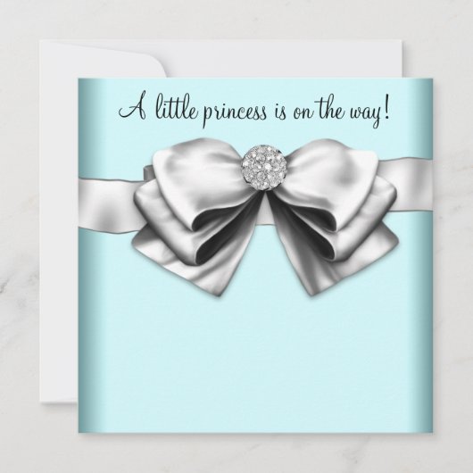 Invitation Baby Shower Princesse Bleu Canard Noir (Devant)