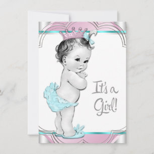 Invitation Baby shower princesse bleue rose et Turquoise
