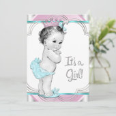 Invitation Baby shower princesse bleue rose et Turquoise (Debout devant)