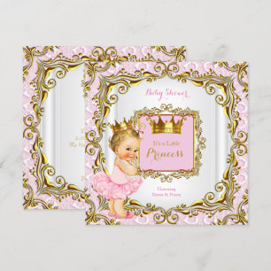 Invitation Baby Shower Princesse Blonde Dentelle Rose Or Blan