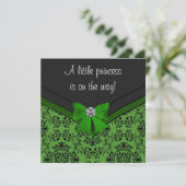 Invitation Baby shower Princesse Bow Green Damask noir (Debout devant)