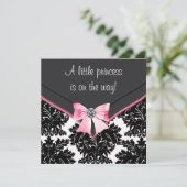 Invitation Baby shower princesse Bow rose Damask noir (Debout devant)