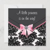 Invitation Baby shower princesse Bow rose Damask noir (Devant)
