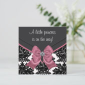 Invitation Baby shower princesse Bow rose Damask noir (Debout devant)