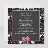 Invitation Baby shower princesse Bow rose Damask noir (Dos)