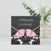Invitation Baby shower princesse Bow rose Damask noir (Debout devant)