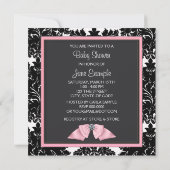 Invitation Baby shower princesse Bow rose Damask noir (Dos)