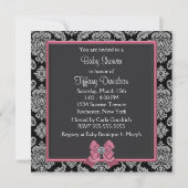 Invitation Baby shower princesse Bow rose Damask noir (Dos)