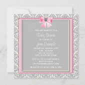 Invitation Baby shower princesse Bow rose et gris Damask rose (Dos)