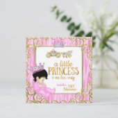 Invitation Baby Shower Princesse Brune Calèche Rose Chevaux (Debout devant)