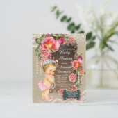 Invitation Baby shower princesse Burlap Lace Pearl (Debout devant)