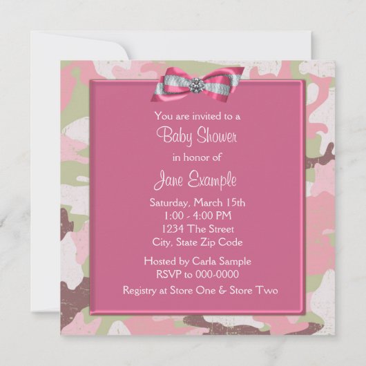 Invitation Baby shower Princesse Camouflage rose (Dos)