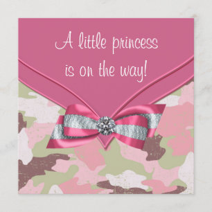 Invitation Baby Shower Princesse Camouflage Rose