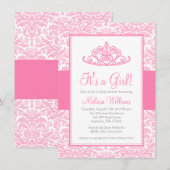 Invitation Baby shower princesse Couronne princesse Damas ros (Devant / Derrière)