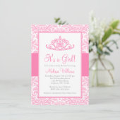 Invitation Baby shower princesse Couronne princesse Damas ros (Debout devant)