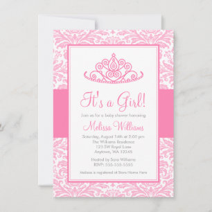 Invitation Baby shower princesse Couronne princesse Damas ros