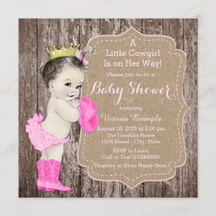 Invitation Baby Shower Princesse Cowgirl Rustique