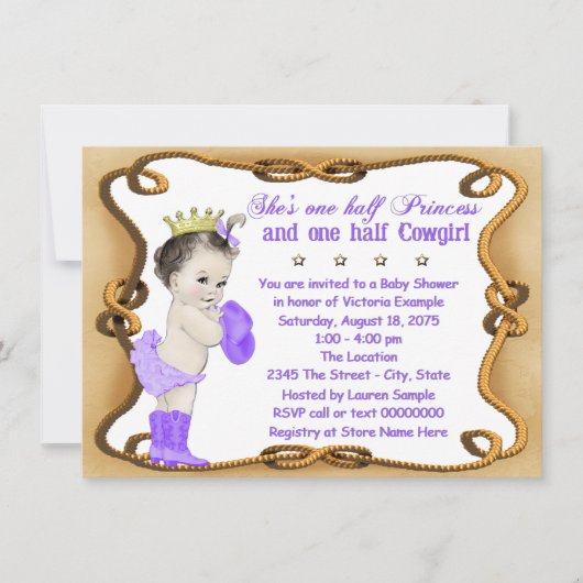 Invitation Baby shower Princesse Cowgirl violet (Devant)