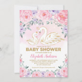 Invitation Baby shower princesse cygne rose violet Floral (Devant)