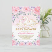 Invitation Baby shower princesse cygne rose violet Floral (Debout devant)