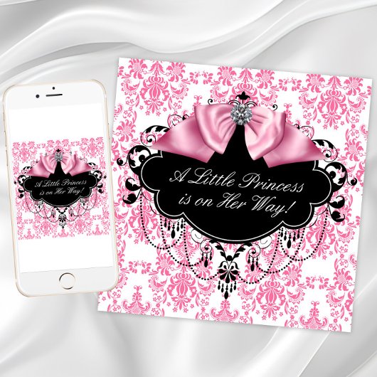 Invitation Baby shower princesse Damas noir rose