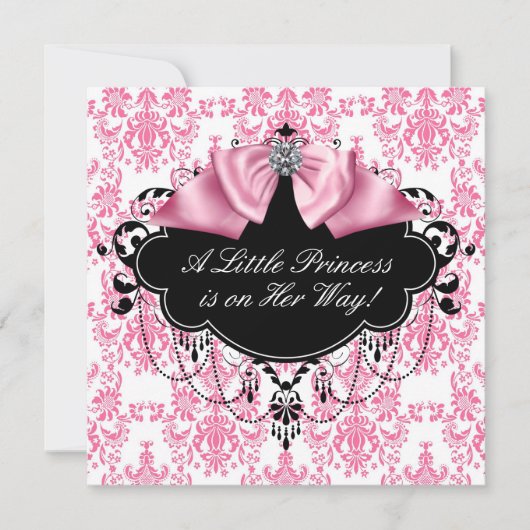 Invitation Baby shower princesse Damas noir rose (Devant)