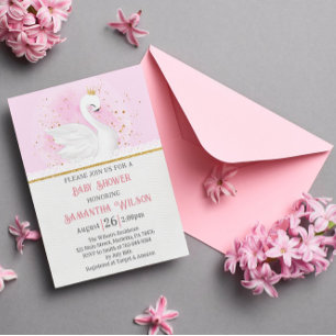Invitation Baby shower princesse de cygne Confetti rose et or
