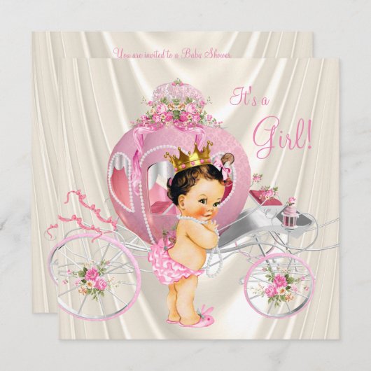 Invitation Baby shower princesse d'or rose et d'ivoire Pearl (Devant / Derrière)