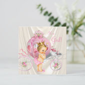 Invitation Baby shower princesse d'or rose et d'ivoire Pearl (Debout devant)